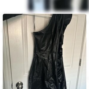 NWT express One-Shoulder Black Faux Leather Dress
